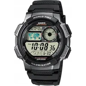 Наручные часы CASIO AE-1000W-1BVDF, мужские цифровые, водозащита 10 Bar, мировое время, секундомер, будильник