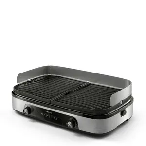 Philips HD6222/90 Kontakta grils ar 2400 W jaudu, regulējamu termostatu, alumīnija korpusu, taisnstūra formu, melnā un nerūsējošā tērauda dizainu