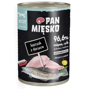 Влажный корм для кошек pan miĘsko Chicken with Cod 400 г — для взрослых, без злаков, для аллергиков
