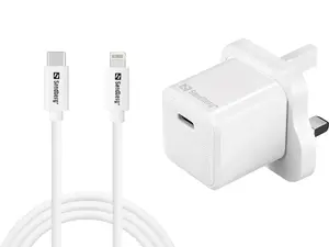 Sandberg USB-C AC Charger 20W UK Plug with 1m Lightning Cable White