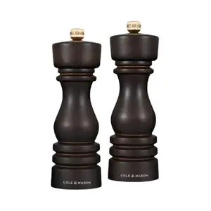 Набор мельниц для соли и перца Cole & Mason H233080, нержавеющая сталь и тёмное дерево, 18 см, Ø60 мм