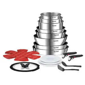 Pot set Tefal Ingenio L897SJ04 20 pcs — stainless steel, non-stick, includes 5 frying pans, 3 saucepans, wok, 4 lids