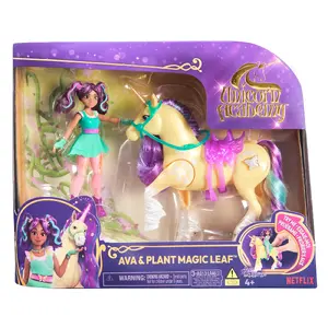 Spin Master Unicorn Academy Ava with Plant Magic Leaf light-up effect, mini doll with 2 riding accessories, ages 4+