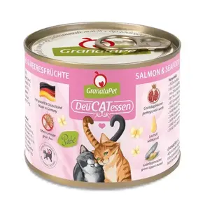 Влажный корм для кошек Fox4Pets DeliCATessen лосось и морепродукты 200 г, полное питание для взрослых, белок 10,2%, жир 5,5%, влага 80%