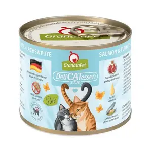 Влажный корм для кошек Fox4Pets DeliCATessen Лосось и Индейка 200 г — без зерна, без глютена, полнорационный для взрослых