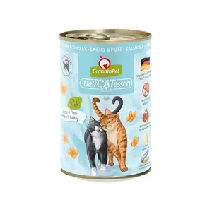 Влажный корм для кошек Fox4Pets Granatapet DeliCATessen Лосось и Индейка 400 г, без зерна, для взрослых, полный рацион