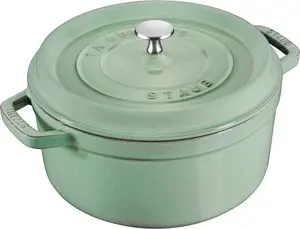 Cast iron round cocotte Staub 24 cm, sage green, model 40505-364-0
