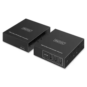 USB 3.2 Gen1 CAT-удлинитель DIGITUS DA-73121 — 5 Гбит/с, 4 порта (3× USB-A, 1× USB-C), 100 м, питание DC