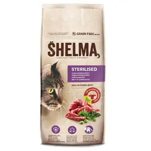 Сухой корм для кошек SHELMA Sterilised Beef 8 кг — полноценное питание стерилизованных взрослых кошек, 38% белка, 13% жира