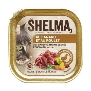 Влажный корм для кошек SHELMA Паштет из утки и курицы 100 г, полноценный корм для взрослых кошек, 80% влажности, 11% белка