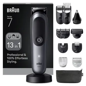 Trimmeris BRAUN 80789908 tumši pelēks — 21 garuma pakāpe, Li‑Ion, 120 min darbība, AC/akumulators