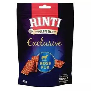 Лакомство для собак RINTI Singlefleisch Exclusive Horse 50 г — с одним источником белка (лошадь), 52% белка, гипоаллергенно