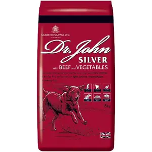 Sausais barības maisījums suņiem Dr. John Silver Beef 15 kg — pieaugušiem, visām šķirnēm, pilnvērtīgs, 18% olb., 6% tauku