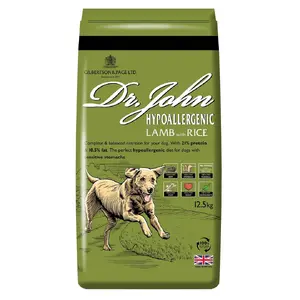 Sausais barības maisījums suņiem Dr. John Hypoallergenic Lamb with Rice 12.5 kg – pieaugušajiem, olbaltums 21%, tauki 10.5%