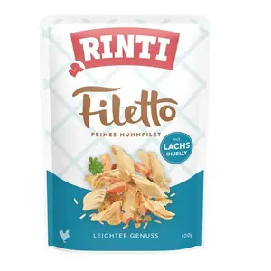 Wet dog food RINTI Filetto Chicken fillet with salmon 100 g pouch, complete adult feed, 82% moisture, 14% protein