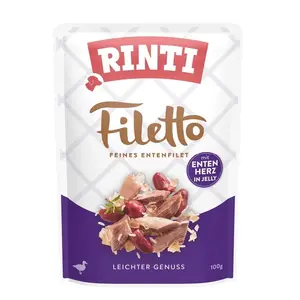 Wet dog food RINTI Filetto Chicken fillet with duck hearts, 100 g sachet, complete feed, 14% protein, 1% fat, 82% moisture
