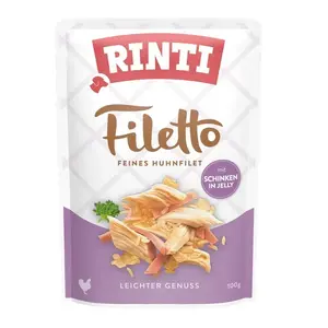 Влажный корм для собак RINTI Filetto Chicken fillet with ham 100 г — полнорационный корм для взрослых, 14% белка, 1% жира, 82% влаги