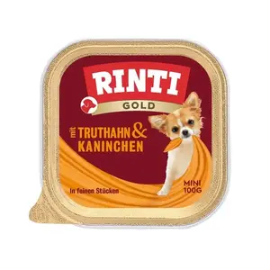 Влажный корм для собак RINTI Gold Mini — индейка с кроликом, полнорационный, 100 г лоток, для взрослых мелких собак (5–10 кг)