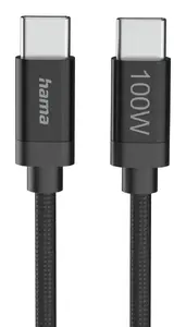 Hama Fabric USB-C to USB-C Cable 3m, 100W, USB 2.0, Black