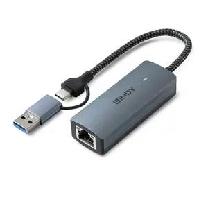 USB 3.2 Gen 1 to 5G Ethernet Converter Lindy 43415 — USB-C host, 5 Gbit/s, grey, aluminium/plastic