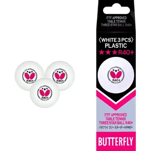 Galda tenisa bumbiņas Butterfly BF-P-3 baltas, komplekts 3 gab. — 40+ plastmasas sacensību bumbiņas