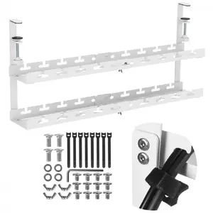Kabeļu organizers zem galda MACLEAN MC-102W — tērauda montāža ar regulējamu garumu, piemērots galda biezumam 0,5–5 cm, slodze 5 kg, balts
