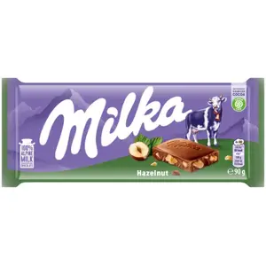 Chocolate bar Milka BROKEN HAZELNUTS 90 g — milk chocolate with hazelnut pieces