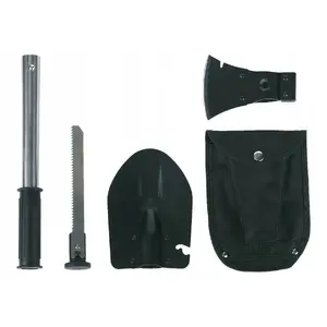 FOSCO tactical entrenching tool 433120 with integrated saw and axe, stainless steel, 836 g, black
