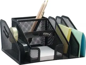 Desk organizer Q-Connect Office Set KF16573, metal, 6 compartments + tape dispenser, black