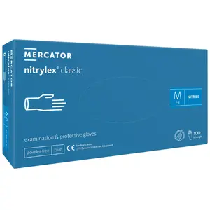 Disposable Nitrile Gloves Mercator Nitrylex Classic Blue, Powder‑Free, Size M, 100 pcs