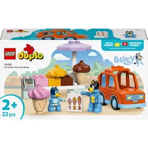 Toy playset LEGO Bluey 10458 Ice Cream Trip — 22 pieces, 2 minifigures, age 2+, compact 150×100×130 mm