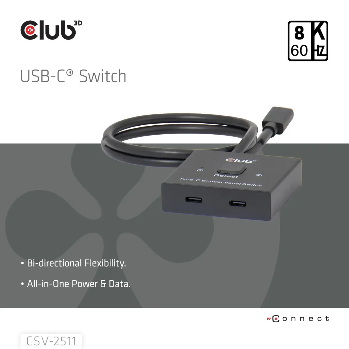 USB-C Двунаправленный Видео Данные PD Переключатель CLUB3D CSV-2511 Photo 3