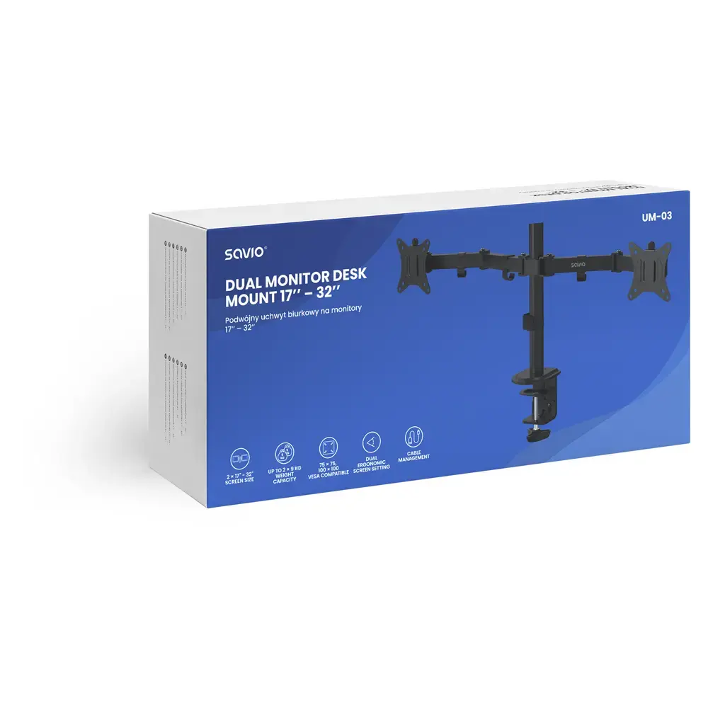 SAVIO UM-03 monitor desk mount, dual, VESA 100x100 Photo 3