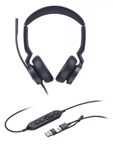 Austiņas Yealink UH46 Dual Teams USB-C/A — vadu USB austiņas ar dubulto savienojumu datoram un mobilajam, Microsoft Teams sertificētas, ar trokšņu slāpējošu mikrofonu
