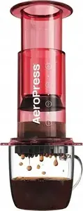 Coffee maker AeroPress Clear red — manual immersion and pressure brewer, single-cup coffee device
