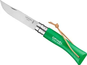 Folding pocket knife Opinel No. 7 Inox — stainless steel blade, green handle, compact outdoor tool