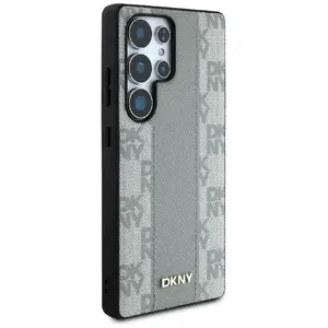 Phone case DKNY for Samsung Galaxy S25 Ultra — leather, checkered pattern, taupe