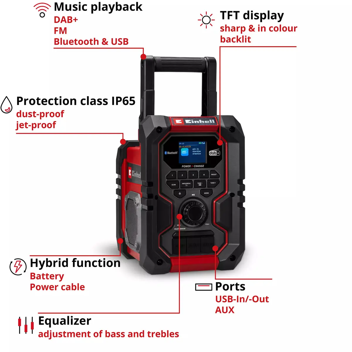 EINHELL TE-CR 18 Li радио DAB+ FM Bluetooth USB Photo 2