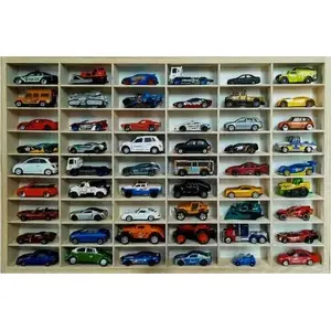 Wooden display shelf for toy cars Kruzzel — compartmented organizer for 54 small cars