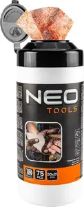 Abrasive wipes, NEO tools jar 75 pcs, 20x21 cm for hand and surface cleaning