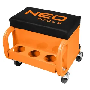 Workshop stool NEO tools 11-605 on wheels with tool drawers, mobile seating for workshop tasks