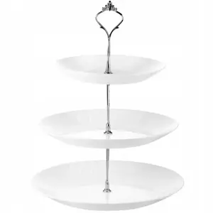 3-Tier Glass Serving Stand Prymus-AGD SONIA — plates Ø27 / Ø21.5 / Ø19 cm, silver handle