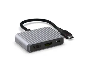 Unisynk 3 Port USB-C Hub V2 vadu centrmezgls pelēks USB 3.2 Gen 2 Type-C 4K Ultra HD 60Hz 100W