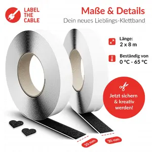 Kabeļu līmlente ar āķi-un-ļipķi Label the Cable LTC Klettrolle Easy Tape Strap 8 m × 20 mm, melna