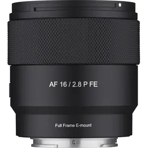 Plataleņķa fiksētais objektīvs Samyang AF 16mm f/2.8 P FE priekš Sony pilnkadra — kompakts, viegls