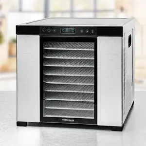 Сушилка для продуктов Rommelsbacher DA1050, нержавеющая сталь, 5 уровней (10 нерж. лотков), регулировка 35–75 °C, таймер 99 ч, площадь сушки 1,6 м²