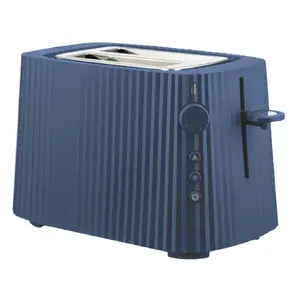 2-slice countertop toaster ALESSI MDL08TAZ Plissé blue — 6 browning settings, bagel/defrost/reheat