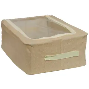 Storage box BESK 9142943 40×30×15 cm with lid and window, beige