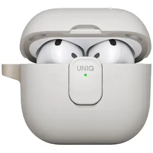 Aizsargvāciņš Uniq Clyde priekš AirPods 4 Lock Case bēšs — kompakts silikona korpuss ar auklas stiprinājumu