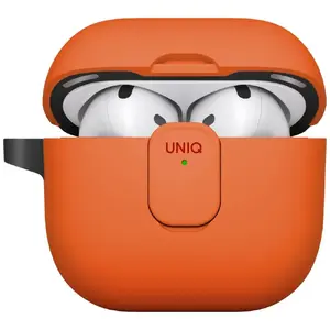 Aizsargvāciņš Uniq Clyde priekš AirPods 4 — ciets korpuss, oranžs, kompakta aizsardzība